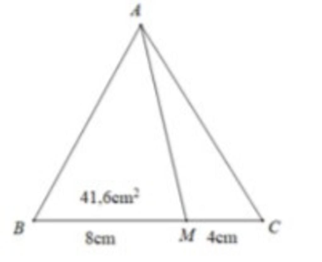 Cho hình bên, biết BM= 8cm; MC= 4cm; diện tích hình tam giác ABM ...