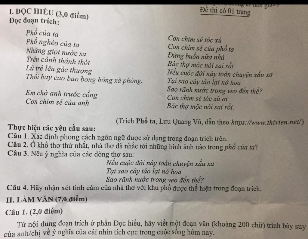 Mn làm phần 2 phần làm văn hộ e vs ạ e đang cần gấpĐề thi có 01 ...