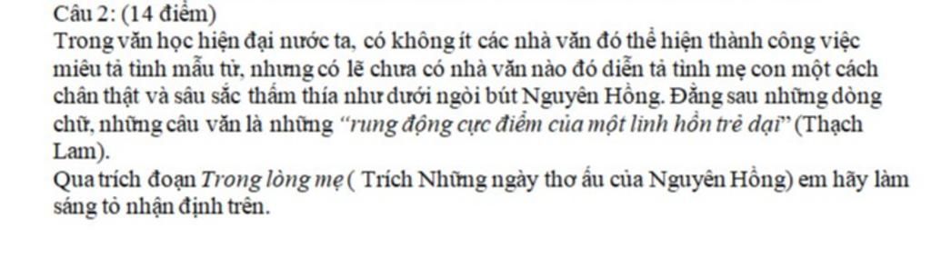 Câu 2: (14 điểm) Trong văn học hiện đại nước ta, có không ít các ...