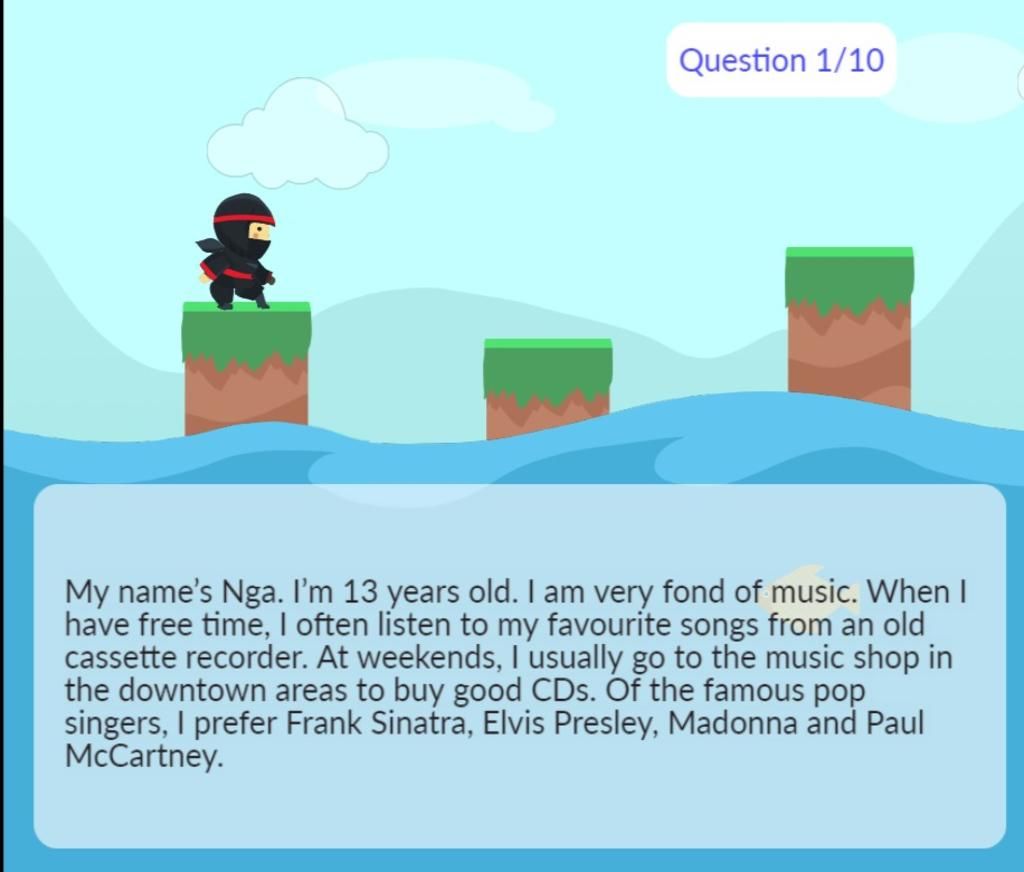 Question 1/10 My Name'S Nga. I'M 13 Years Old. I Am Very Fond Of Music.  When I Have Free Time, I Often Listen To My Favourite Songs From An Old  Cassette Re
