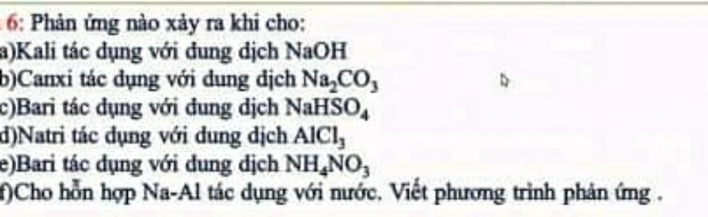 Phản ứng giữa kali và dung dịch NAOH là gì? Viết phương trình phản ứng.
