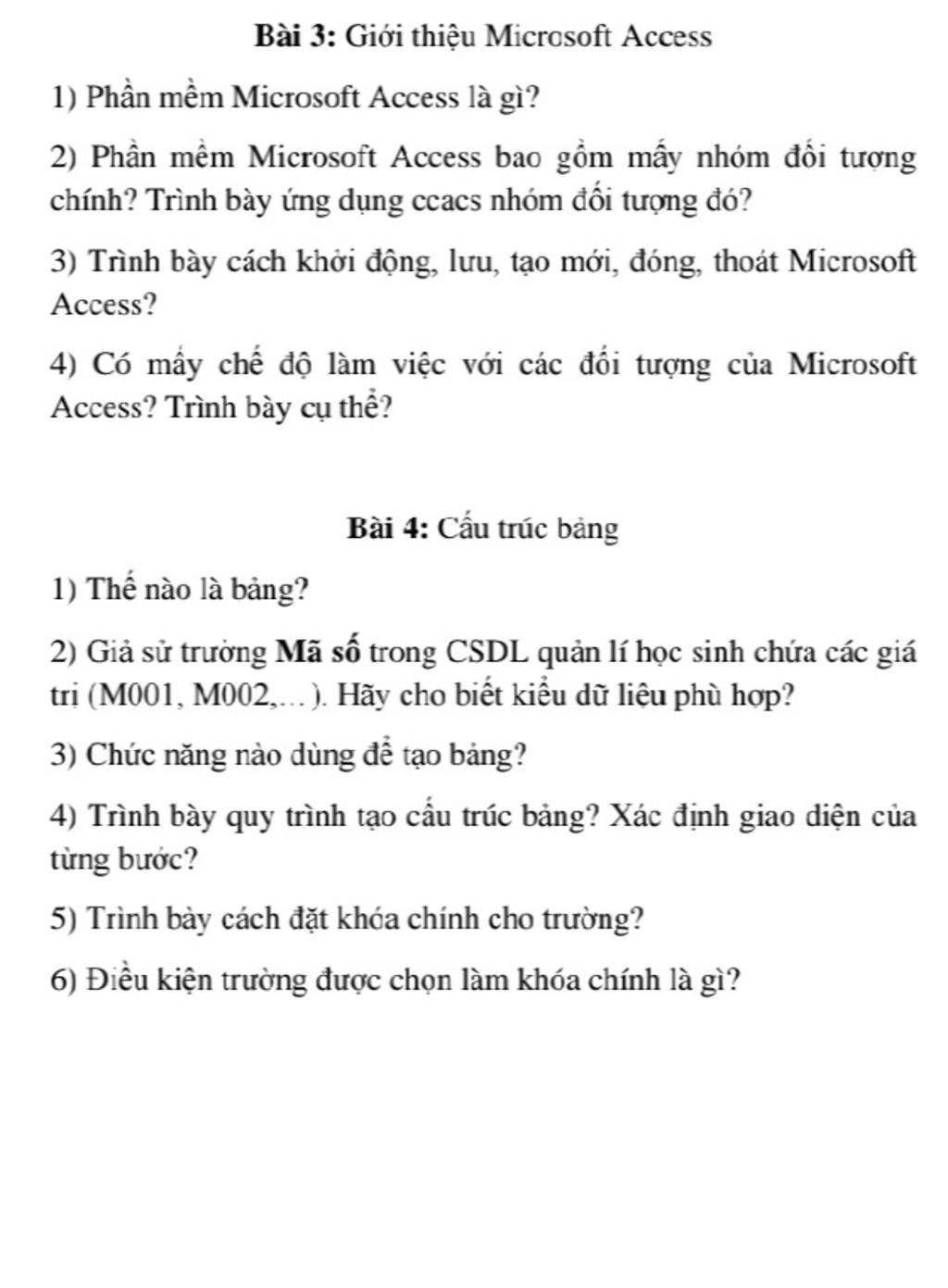 Bài 3: Giới Thiệu Microsoft Access 1) Phần Mềm Microsoft Access Là Gì? 2)  Phần Mềm Microsoft Access Bao Gồm Mấy Nhóm Đối Tượng Chính? Trình Bày Ứng  Dụng Cc