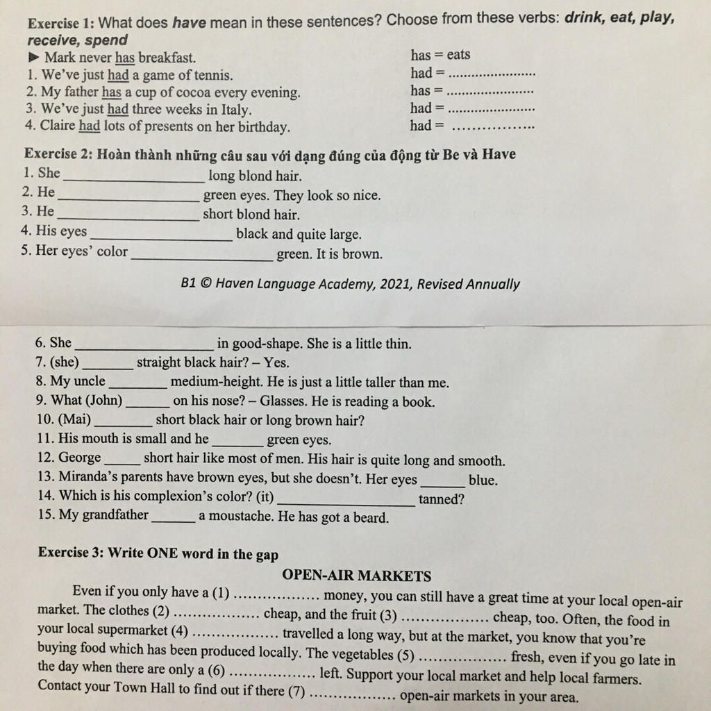 Exercise 1 What Does Have Mean In These Sentences Choose From These 
