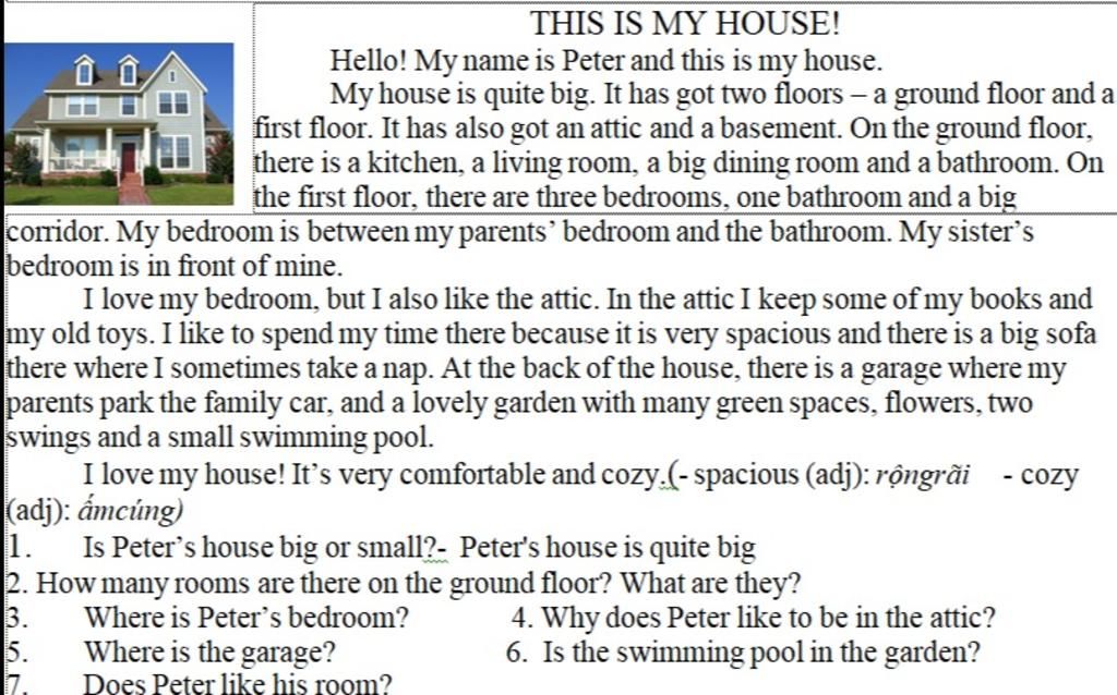 This Is My House! Hello! My Name Is Peter And This Is My House. My House Is  Quite Big. It Has Got Two Floors – A Ground Floor And A First Floor.