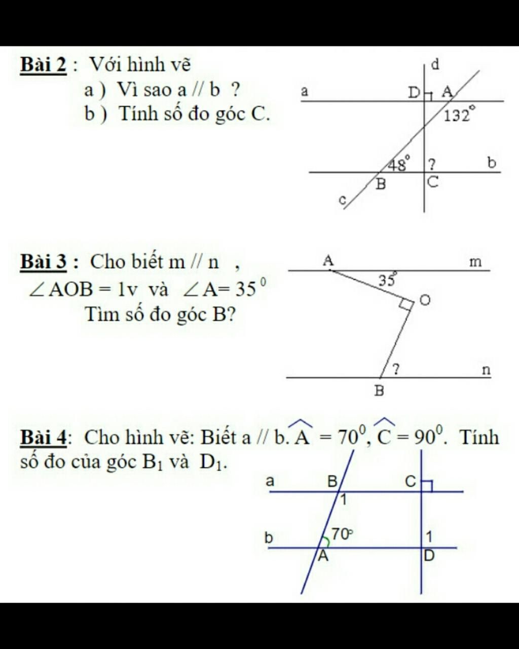 Bài 2: Với hình vẽ a ) Vì sao a // b ? b) Tính số đo góc C. d DH A 132 a  48° ? C b Bài 3 : Cho