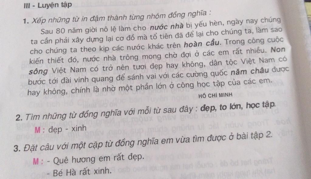 II - Luyện tập 1. Xếp những từ in đậm thành từng nhóm đồng nghĩa ...