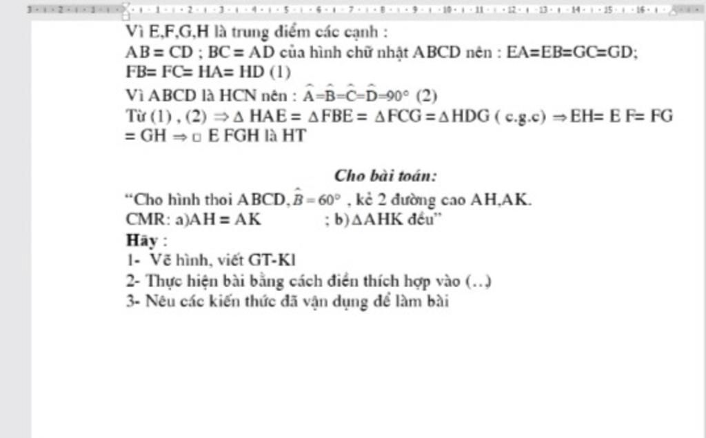 10 11 12-113. H-1-15 Vì E,F,G,H là trung điểm các cạnh : AB = CD ...