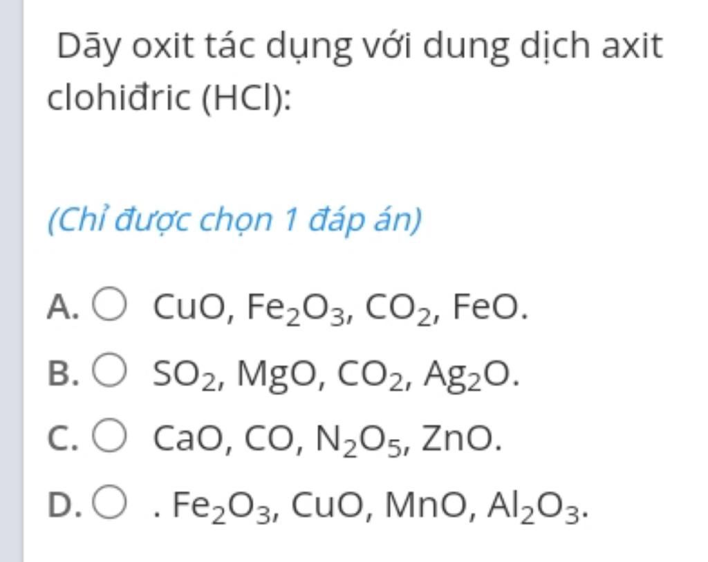 oxit tác dụng với axit clohiđric là