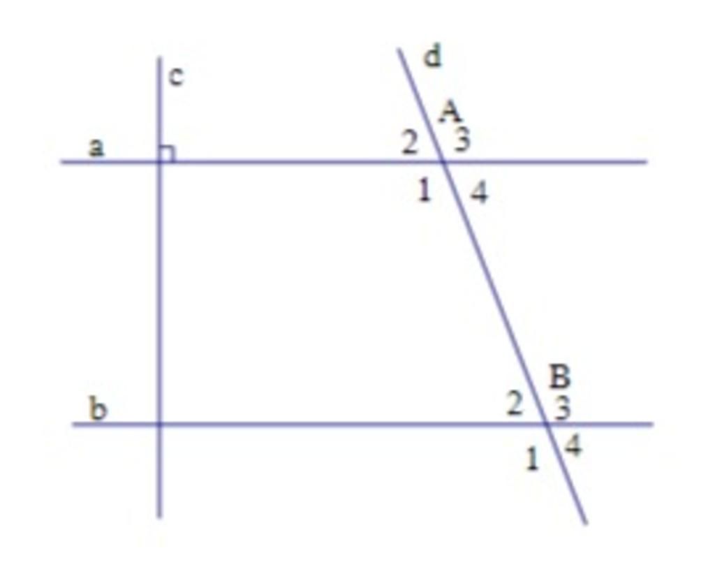 Xem hình vẽ, cho biết a// b và caa) Đường thẳng c có vuông góc với đường  thẳng b không? Vì sao?b) Cho đường thẳng d cắt hai đường thẳng a và