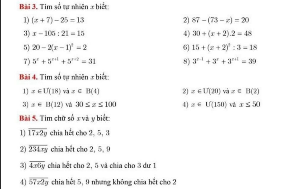 Giải Giúp Mik 3 Bài Này Theo Cách Giải Của Toán Lớp 6 Vs Ạ.Mik Cảm Ơn Ạbài  3. Tìm Số Tự Nhiên X Biết: 1) (R + 7) – 25 = 13 2) 87 – (73 – X) = 20 %3D  3) R-105 :