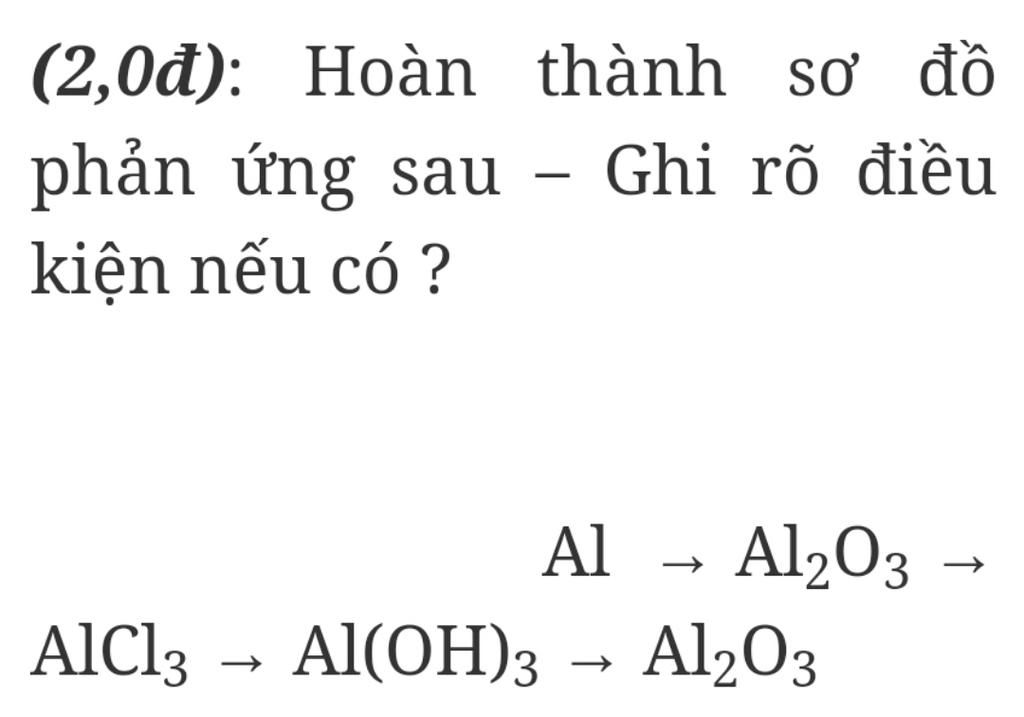 2,0đ): Hoàn thành sơ đồ phản ứng sau – Ghi rõ điều kiện nếu có ...