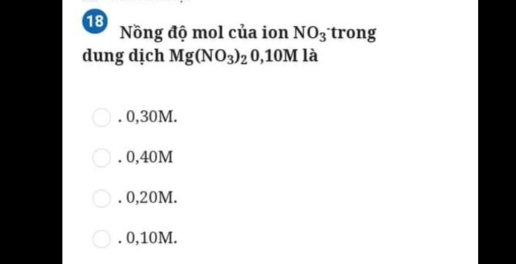 Nồng độ mol của ion NO3 trừ trong dung dịch Mg(NO3)2