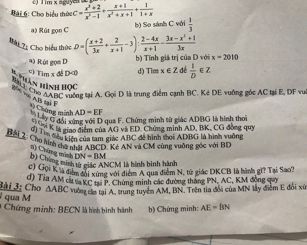 c) Gọi K là điểm đối xứng với diểm A qua điểm N, tứ giác DKCB là hình ...