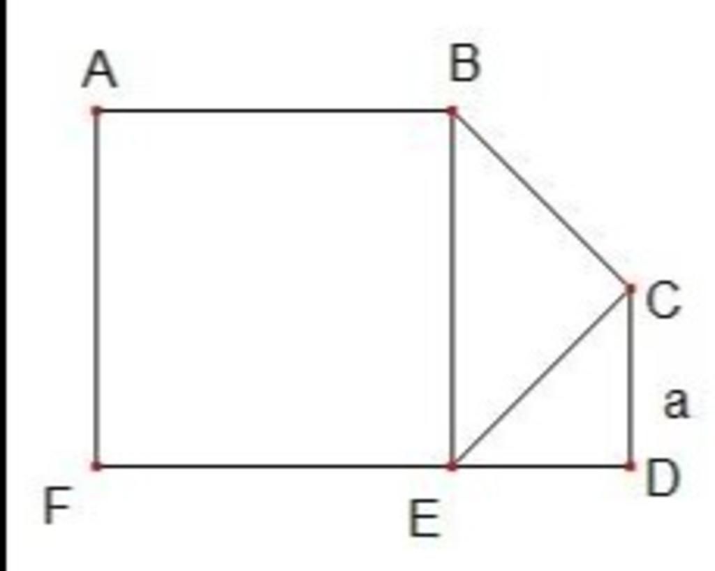 Hãy tính diện tích của hình đa giác lồi ABCDEF ở hình bên. Biết DEC, BCE là  cạnh các tam giác vuông cân. ABEF là hình vuông. Độ dài cạnh CD =