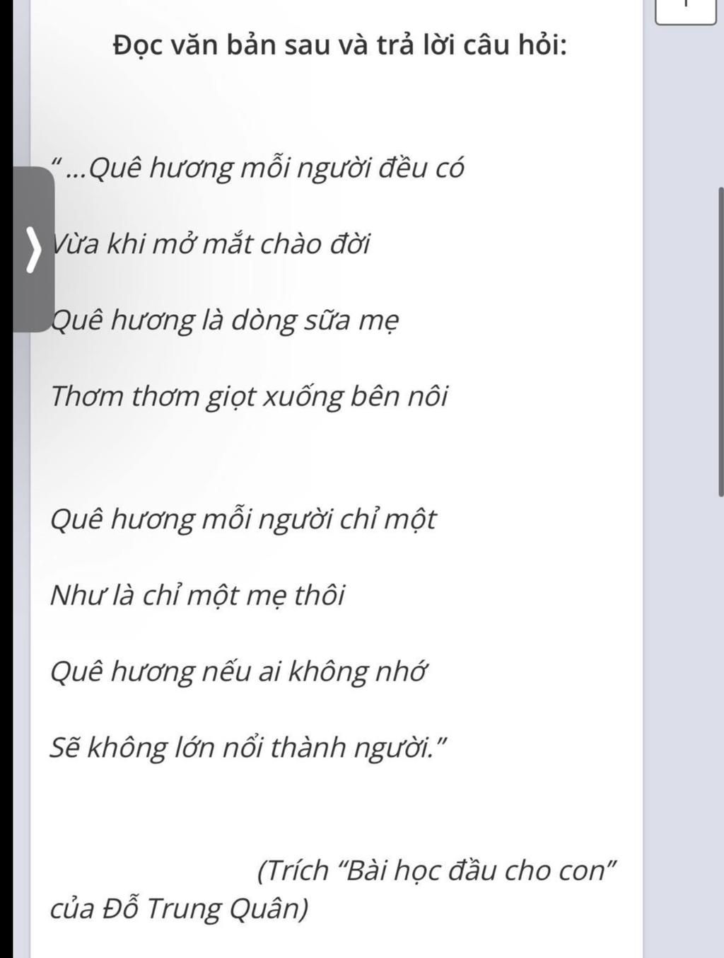 Theo Văn Bản Trên, Nhà Thơ Đã Ví Quê Hương Với Hình Ảnh Nào?Đọc Văn Bản Sau  Và Trả Lời Câu Hỏi: 