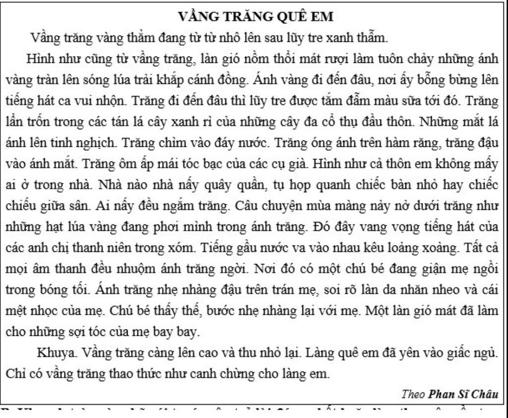 Câu 1. Bài Văn Miêu Tả Cảnh Gì ? 1 Điểm A. Cảnh Trăng Lên Ở Làng Quê. B.  Cảnh Sinh Hoạt Ở Làng Quê C. Cảnh Làng Quê Dưới Ánh Trăng