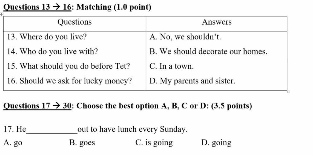 Questions 13 16 matching 1 0 point questions answers 13 where do