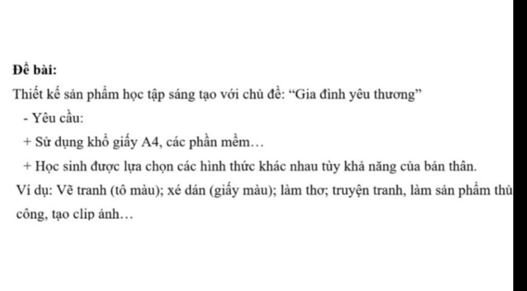 Đề Bài: Thiết Kế Sản Phẩm Học Tập Sáng Tạo Với Chủ Đề: “Gia Đình Yêu  Thương