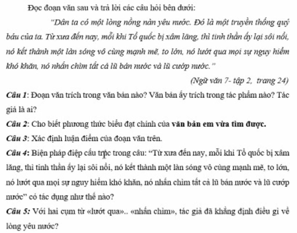 Đọc đoạn văn sau và trả lời các câu hỏi bên dưới: 