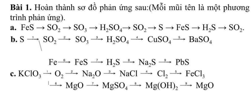 Bài 1. Hoàn thành sơ đồ phản ứng sau:(Mỗi mũi tên là một phương ...