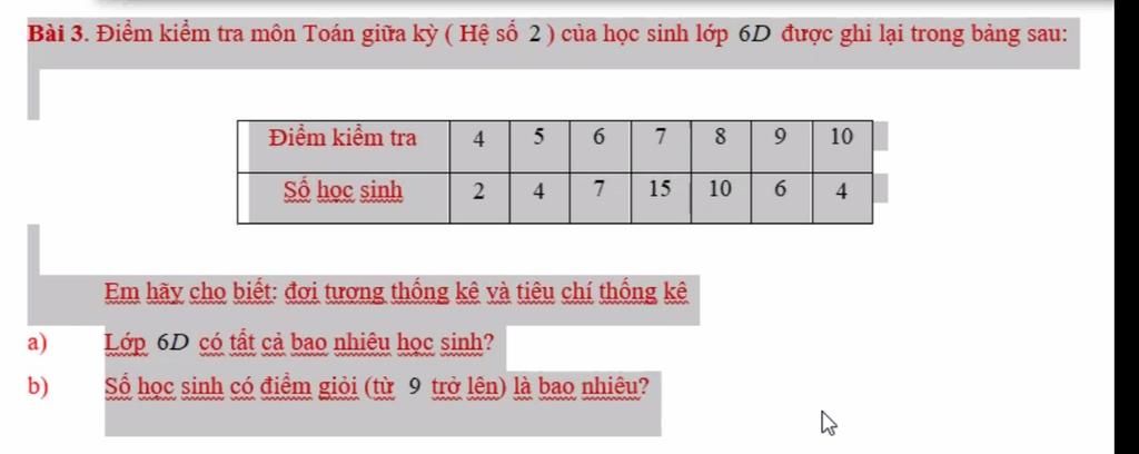 Bài 3. Điểm kiểm tra môn Toán giữa kỳ ( Hệ số 2) của học sinh lớp 6D ...