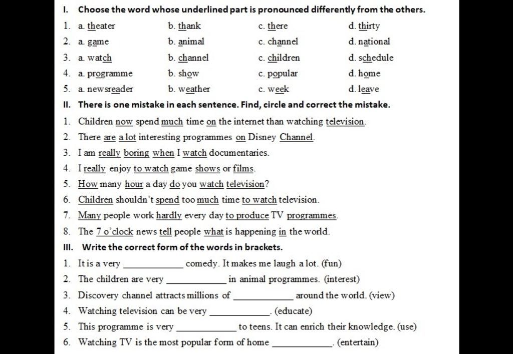 I. Choose The Word Whose Underlined Part Is Pronounced Differently From ...