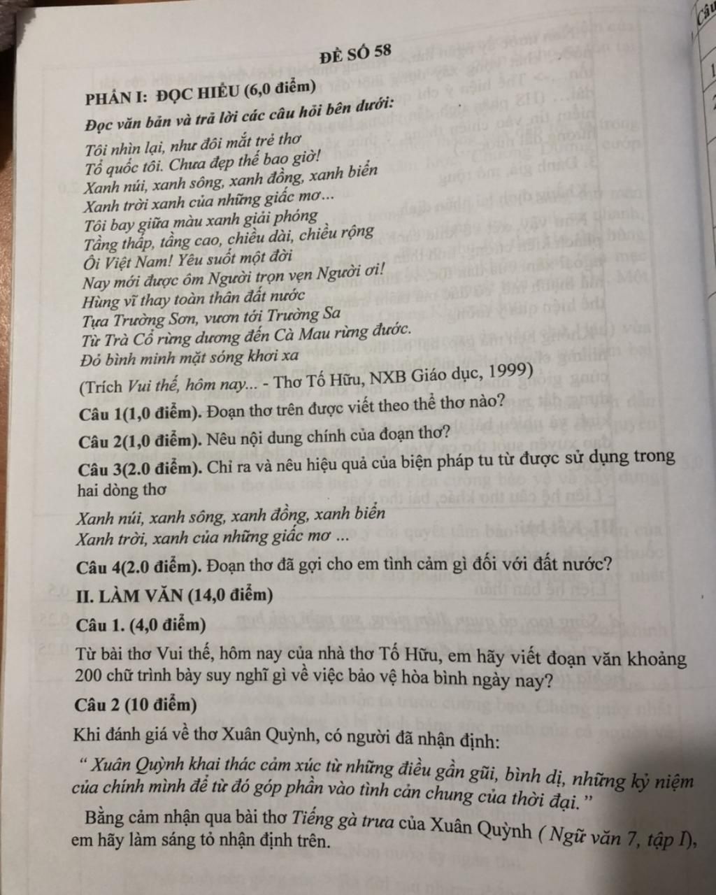 Giúp mk vs , mk đg cần gấp nhanh nhà MN .cảm ơn Câu ĐỀ SỐ 58 PHẦN ...