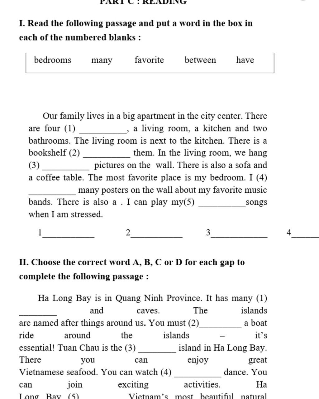 I. Read the following passage and put a word in the box in each of the ...