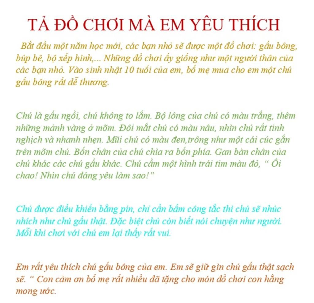 Mình Viết Bài Văn Tả Đồ Chơi Của Em Như Thế Này Có Đúng Không Vậy?Tả Đồ  Chơi Mà Em Yêu Thích Bắt Đầu Một Năm Học Mới, Các Bạn Nhỏ Sẽ