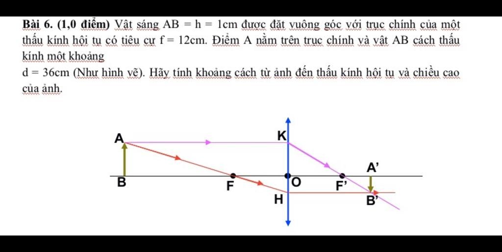 Bài 6. (1,0 điểm) Vật sáng AB = h = 1cm được đặt vuông góc với ...