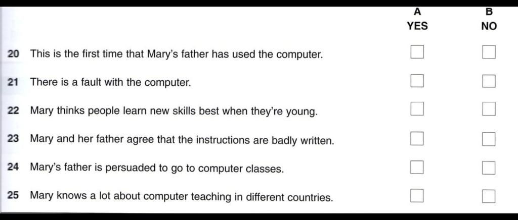 B YES NO 20 This Is The First Time That Mary's Father Has Used The ...