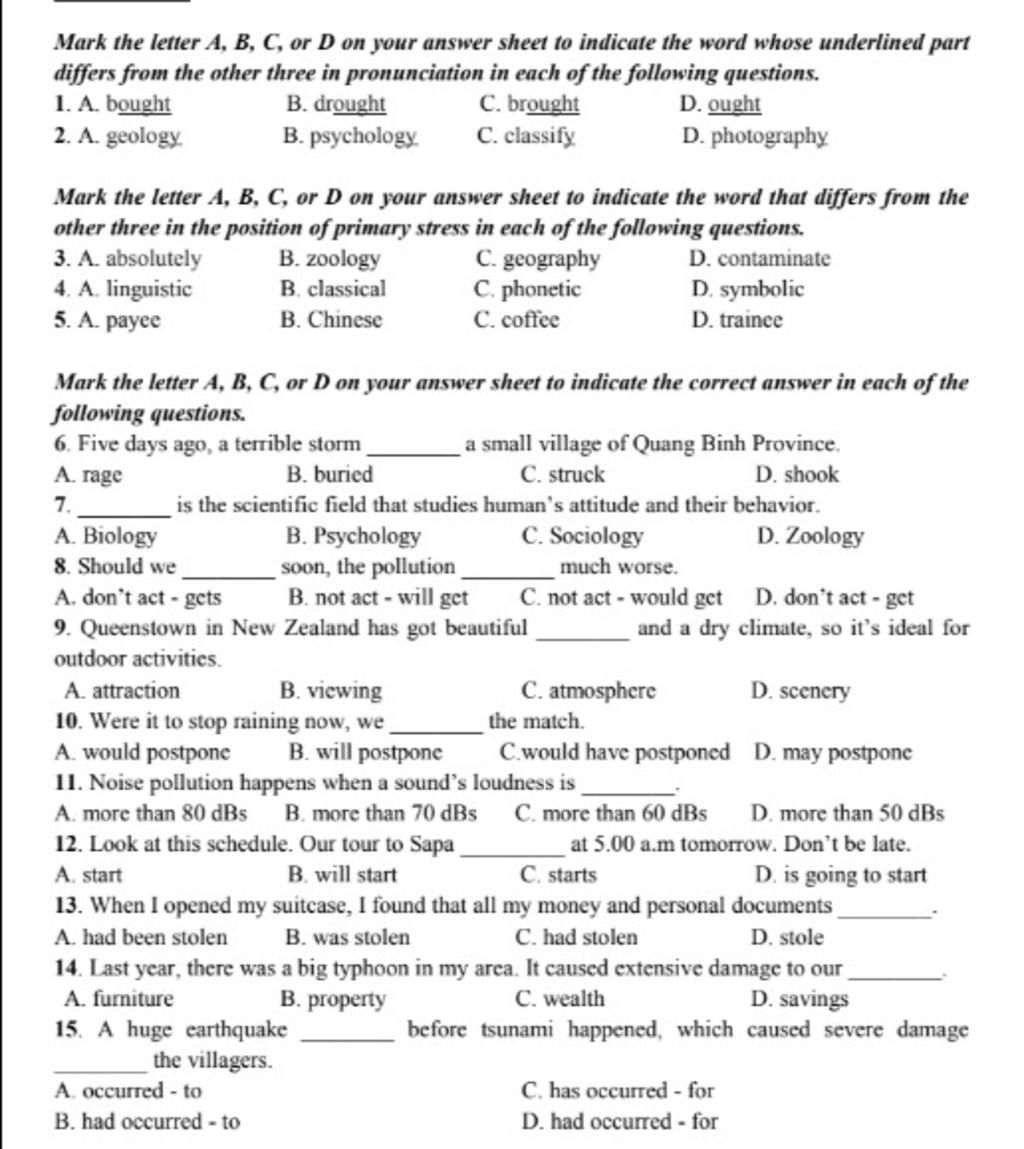 Mark The Letter A, B, C, Or D On Your Answer Sheet To Indicate The Word ...