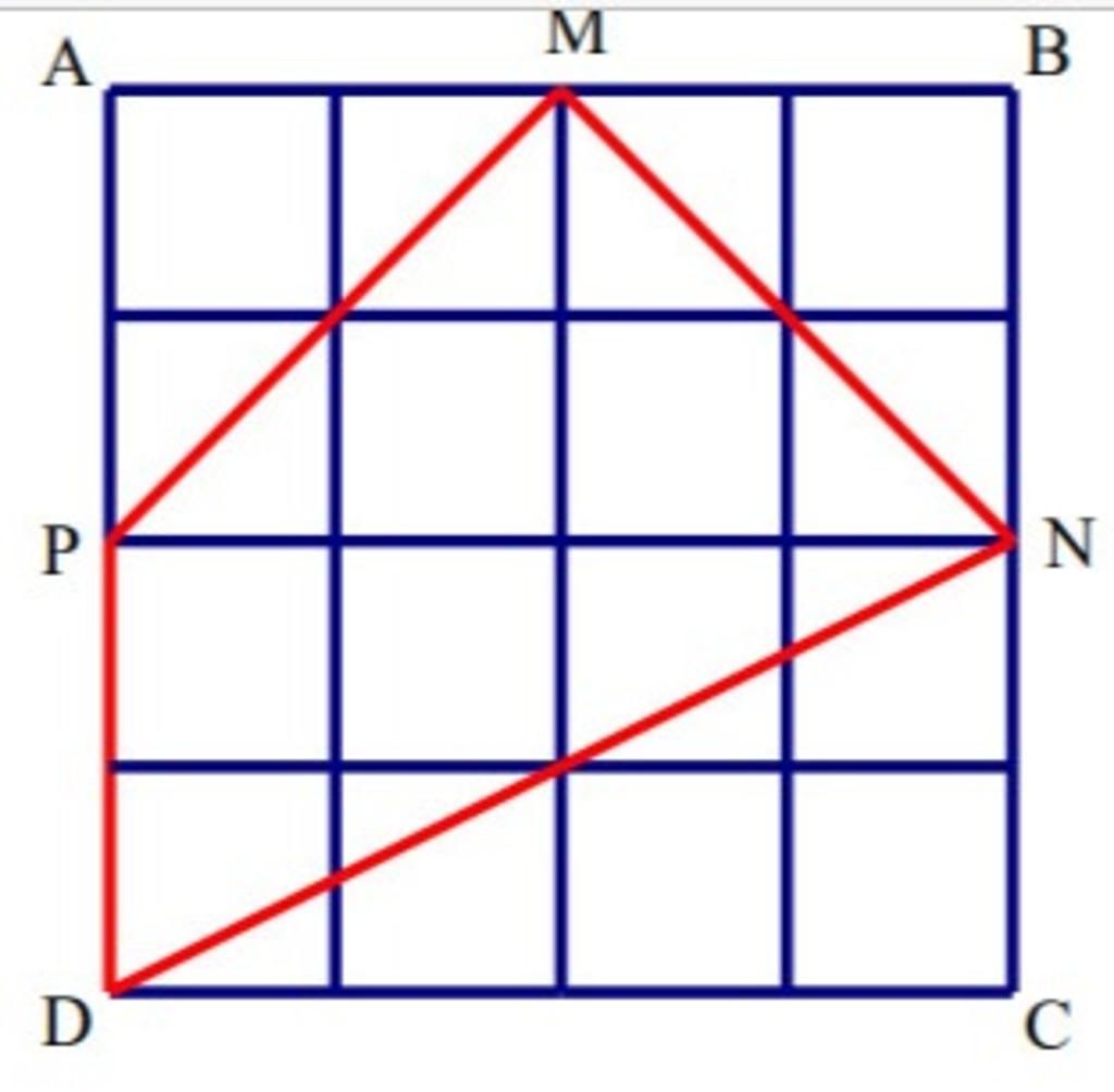 Hình vuông ABCD được chia theo các ô vuông (như hình vẽ). Mỗi ô ...
