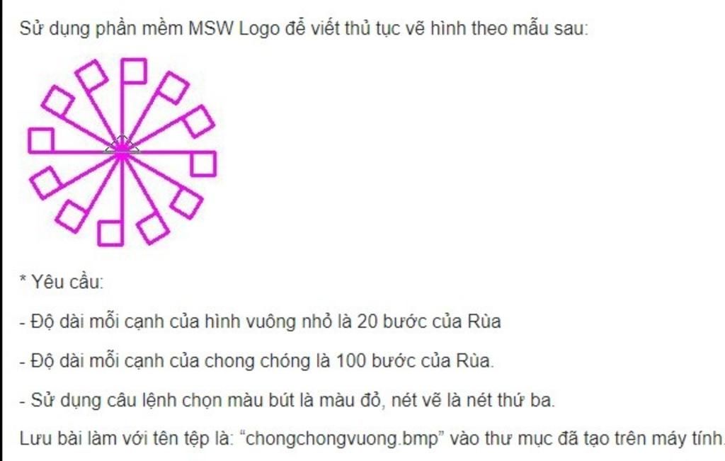 Sử dụng phần mềm MSW Logo để viết thủ tục vẽ hình theo mẫu sau ...