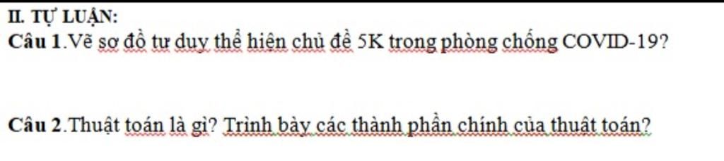 II. TỰ LUẬN: Câu 1.Vẽ sơ đồ tư duy thể hiện chủ đề 5K trong phòng ...