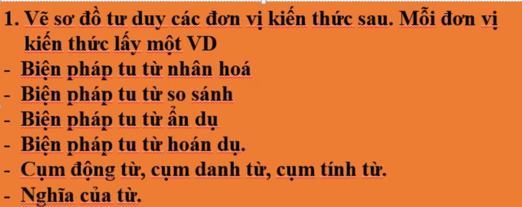 1. Vẽ sơ đồ tư duy các đơn vị kiến thức sau. Mỗi đơn vị kiến thức ...