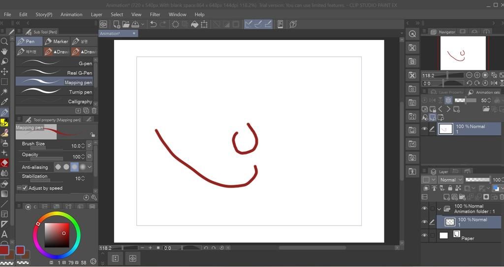 Cách dùng clip studio paint ạ + Điều chỉnh nét cọ mượtFile Edit Story (P) (  << < E Sub Tool (Pen Q W O 2 2 + → ✓ 7 A Pen 커핀 Animation Marker HR ADraw  Animation