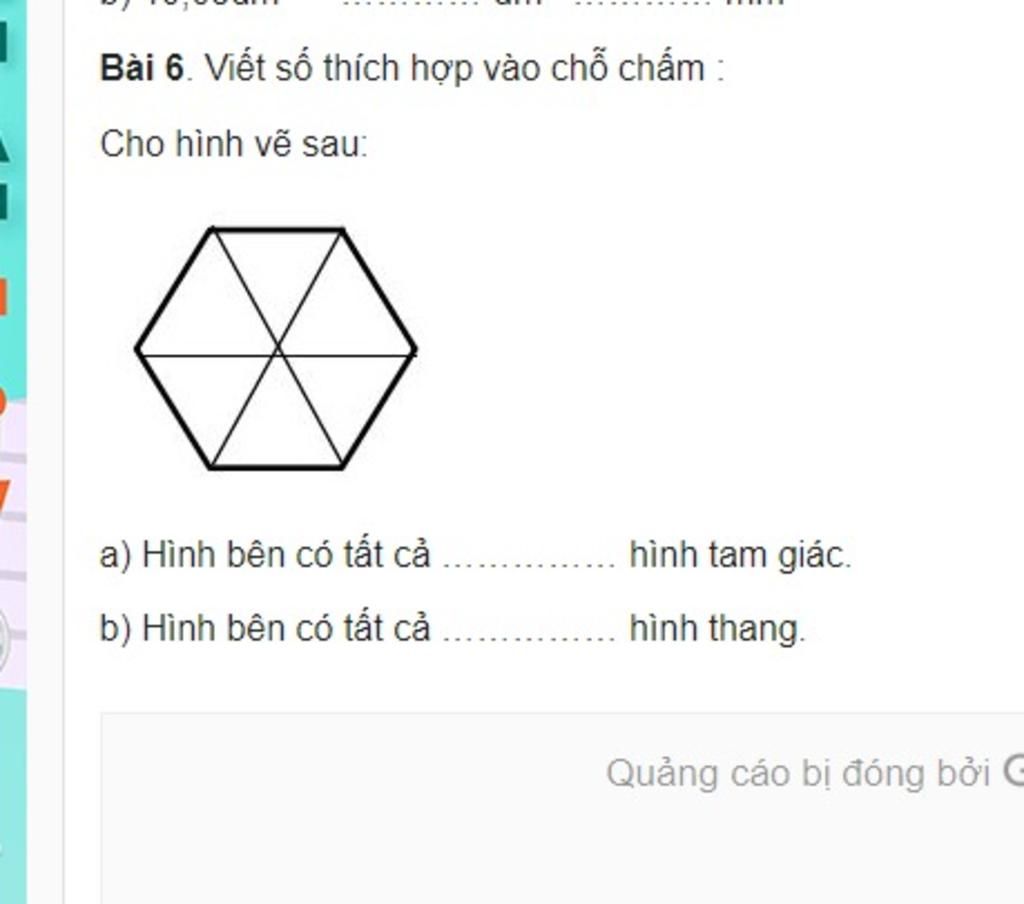 Bài 6. Viết Số Thích Hợp Vào Chỗ Chấm : Cho Hình Vẽ Sau A) Hình Bên Có Tất  Cả B) Hình Bên Có Tất Cả Hình Tam Giác. Hình Thang. Quảng