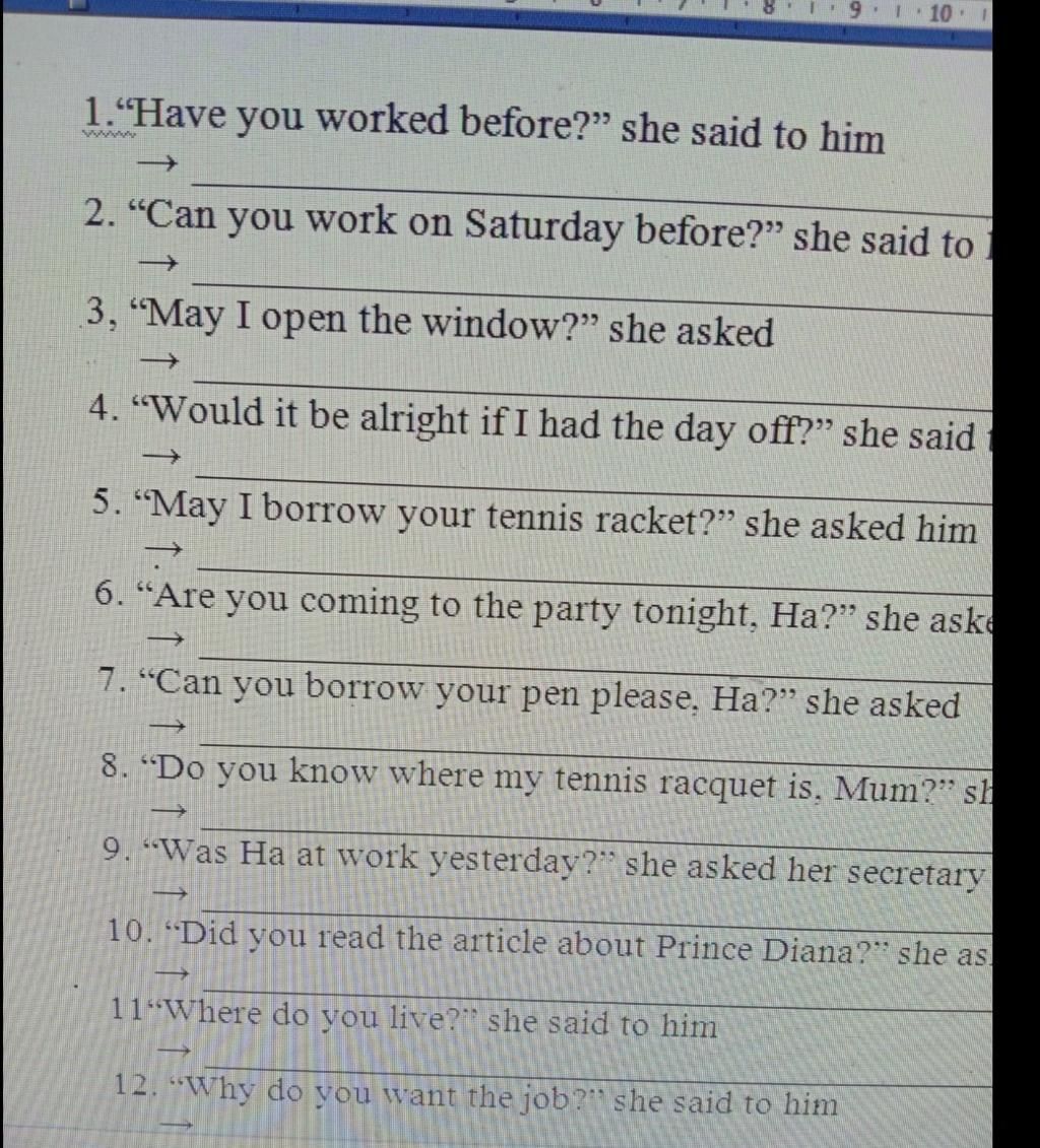 1 Have You Worked Before She Said To Him 2 Can You Work On 