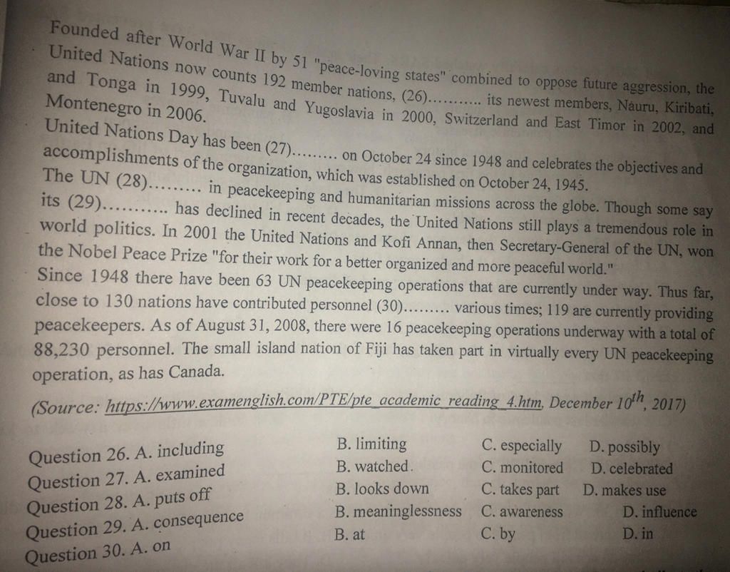 Read The Following Passage And Mark The Letter A, B, C Or D On Your ...