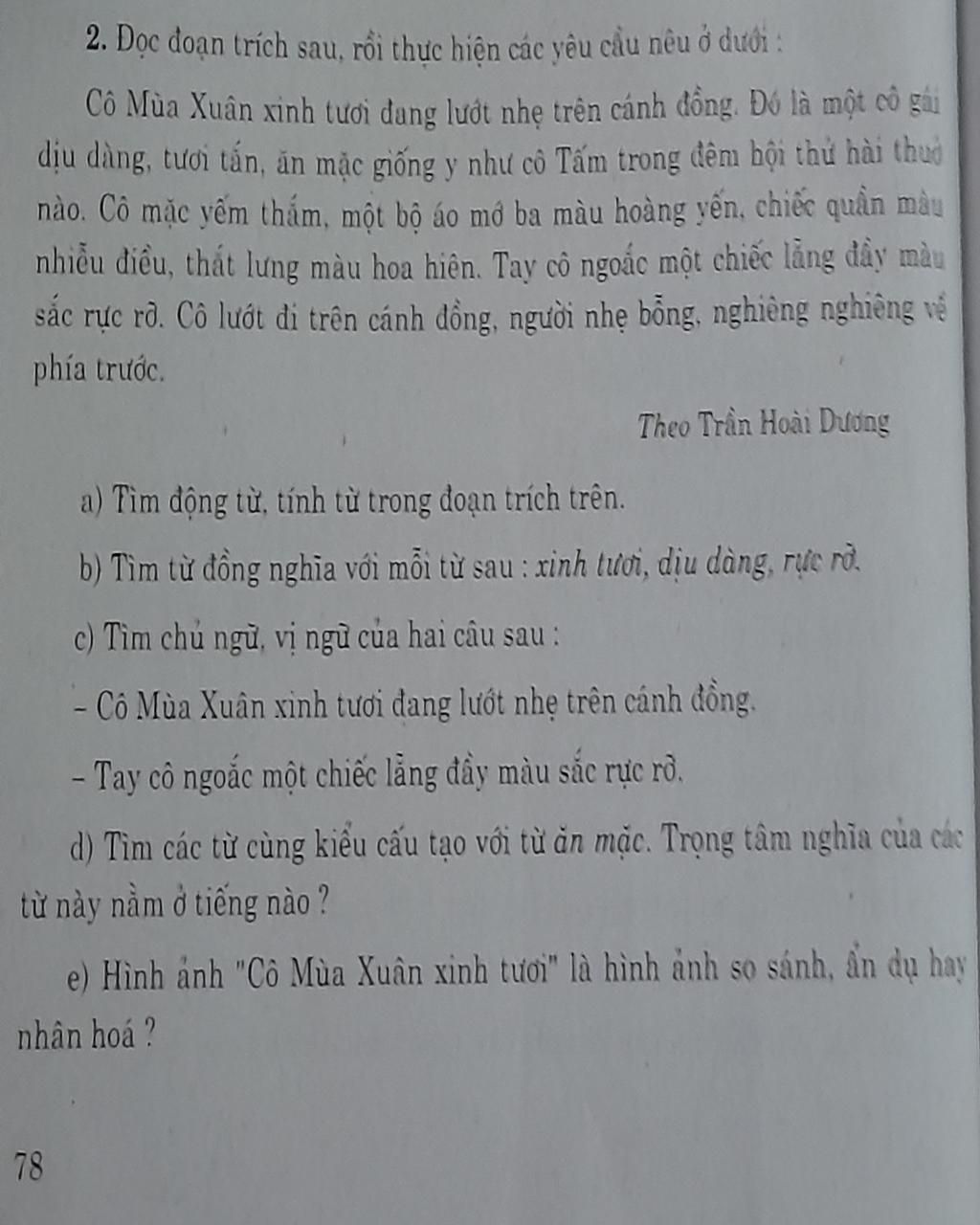 2. Dọc đoạn trích sau, rồi thực hiện các yêu cầu nêu ở dưới : Cô ...