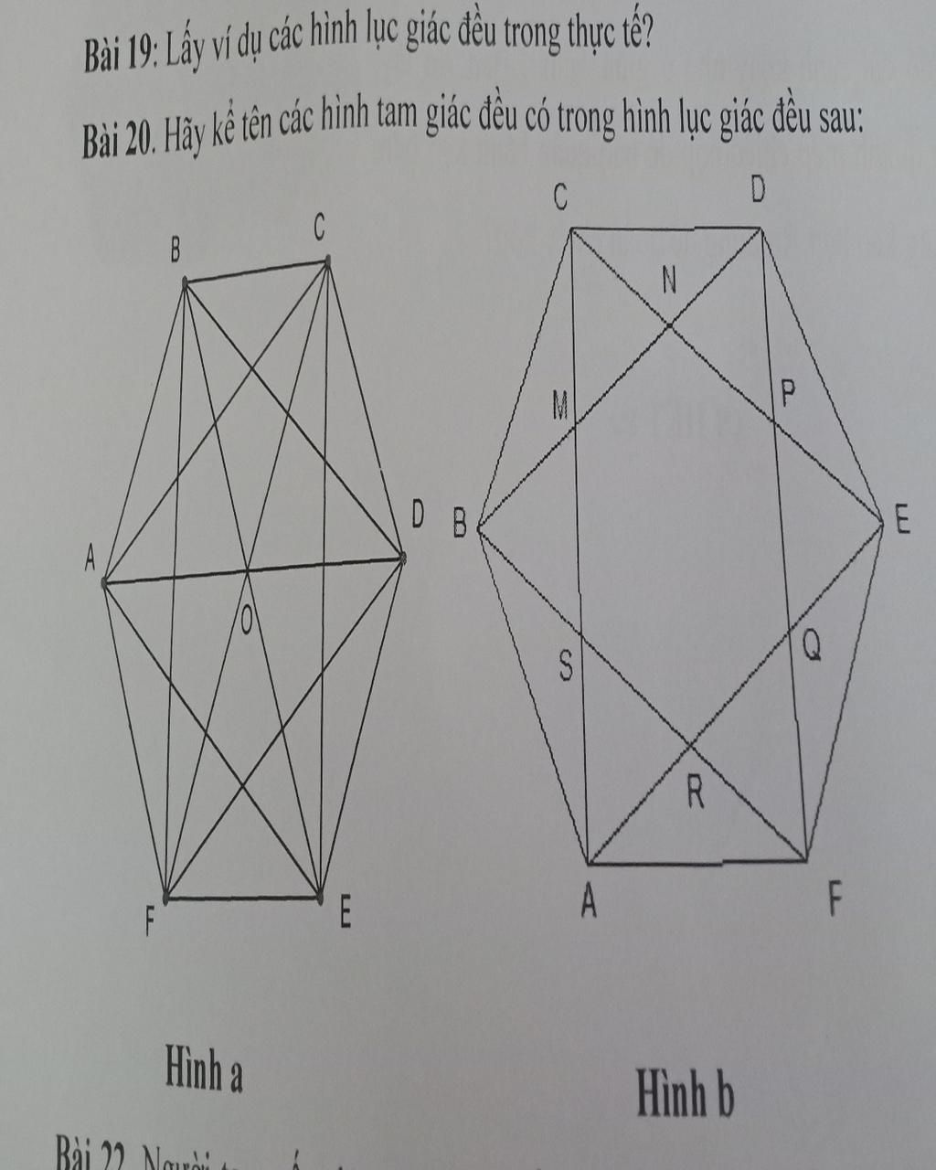 Bài 19: Lấy ví dụ các hình lục giác đều trong thực tế? Bài 20. Hãy ...