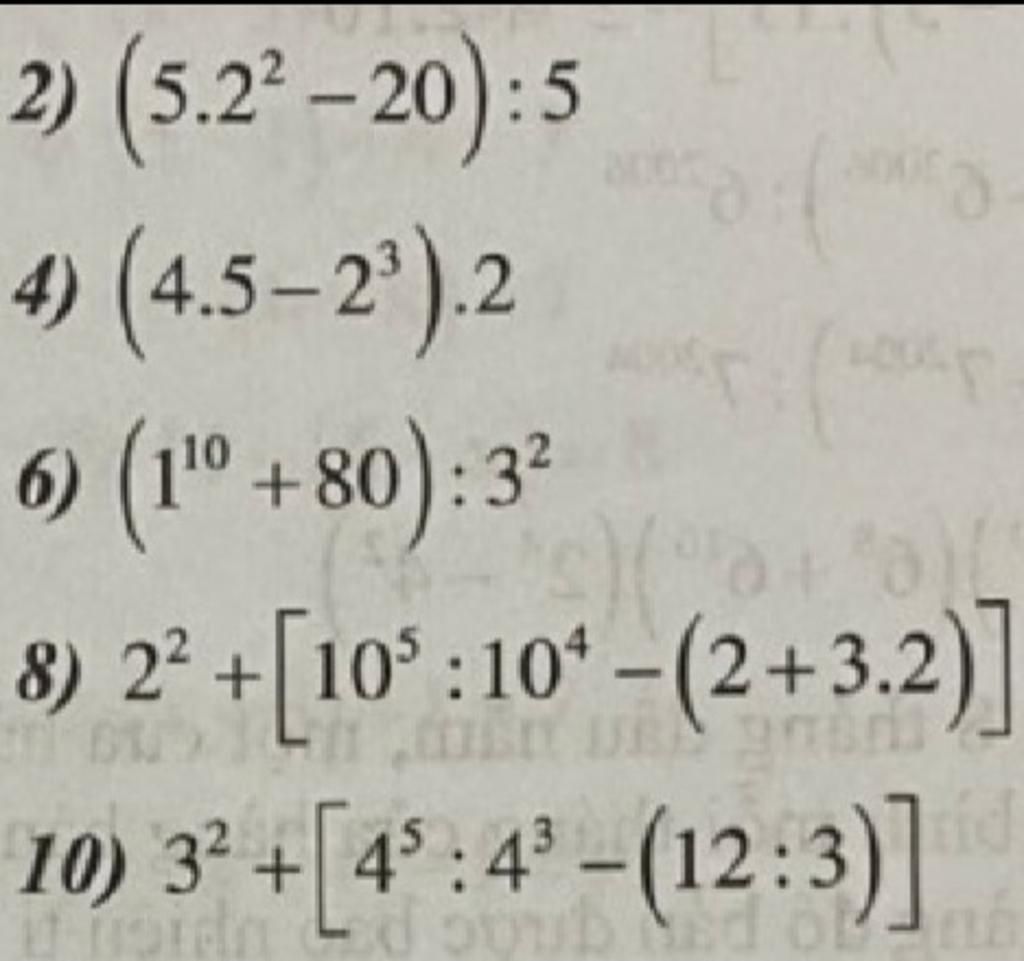 2 5 2² 20 5 4 4 5 2³ 2 6 1¹⁰ 80 3² 0 0 8 2² [10³ 10¹