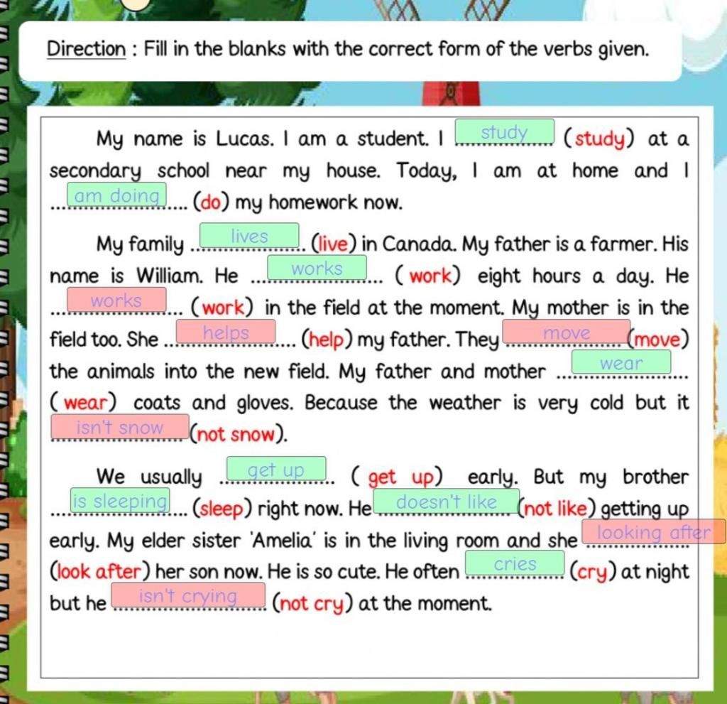 3 3 Direction : Fill in the blanks with the correct form of the ...