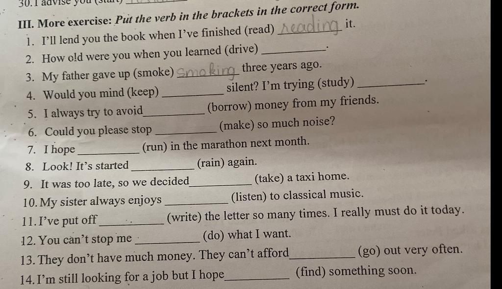 30.1 Ad Iii. More Exercise: Put The Verb In The Brackets In The Correct  Form. 1. I'Ll Lend You The Book When I'Ve Finished (Read) Reading It. 2. How  Old We