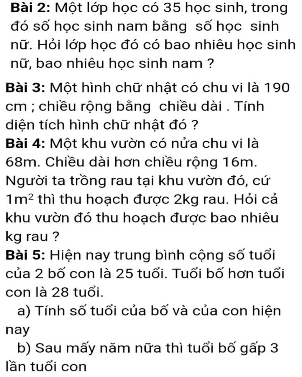 Bài 2 Một Lớp Học Có 35 Học Sinh Trong đó Số Học Sinh Nam Bằng Số Học Sinh Nữ Hỏi Lớp Học đó