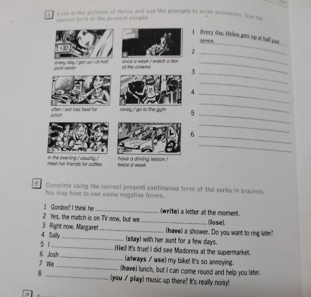 B Look At The Pictures Of Helen And Use The Prompts To Write Sentences B look at the pictures of helen and use the prompts to write sentences
