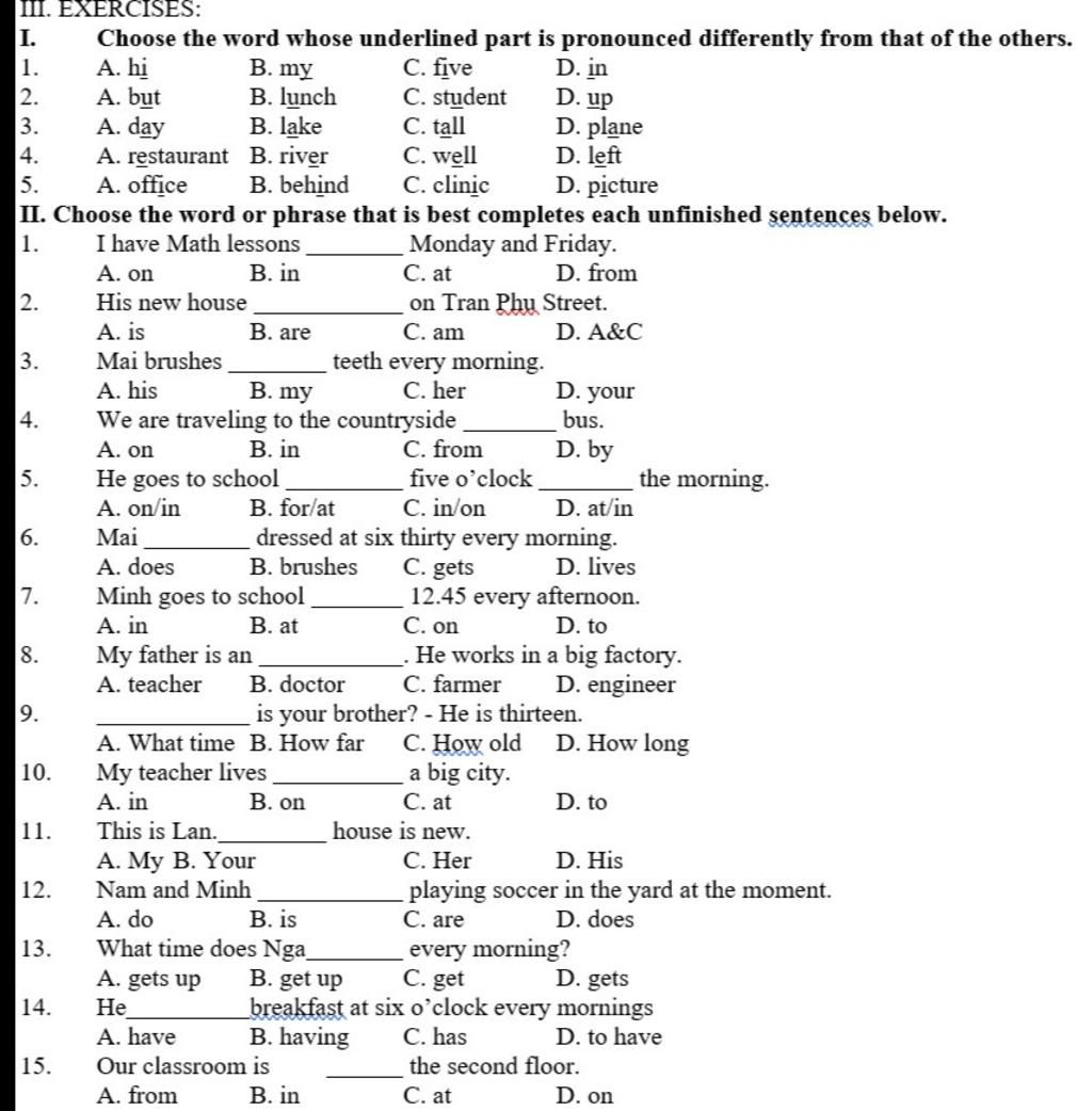 iii-exercises-i-choose-the-word-whose-underlined-part-is-pronounced