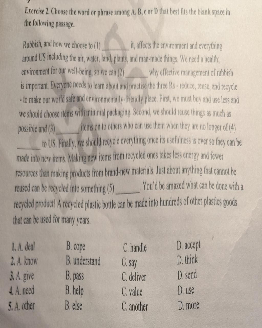 Exercise 2. Choose The Word Or Phrase Among A, B, C Or D That Best Fits ...