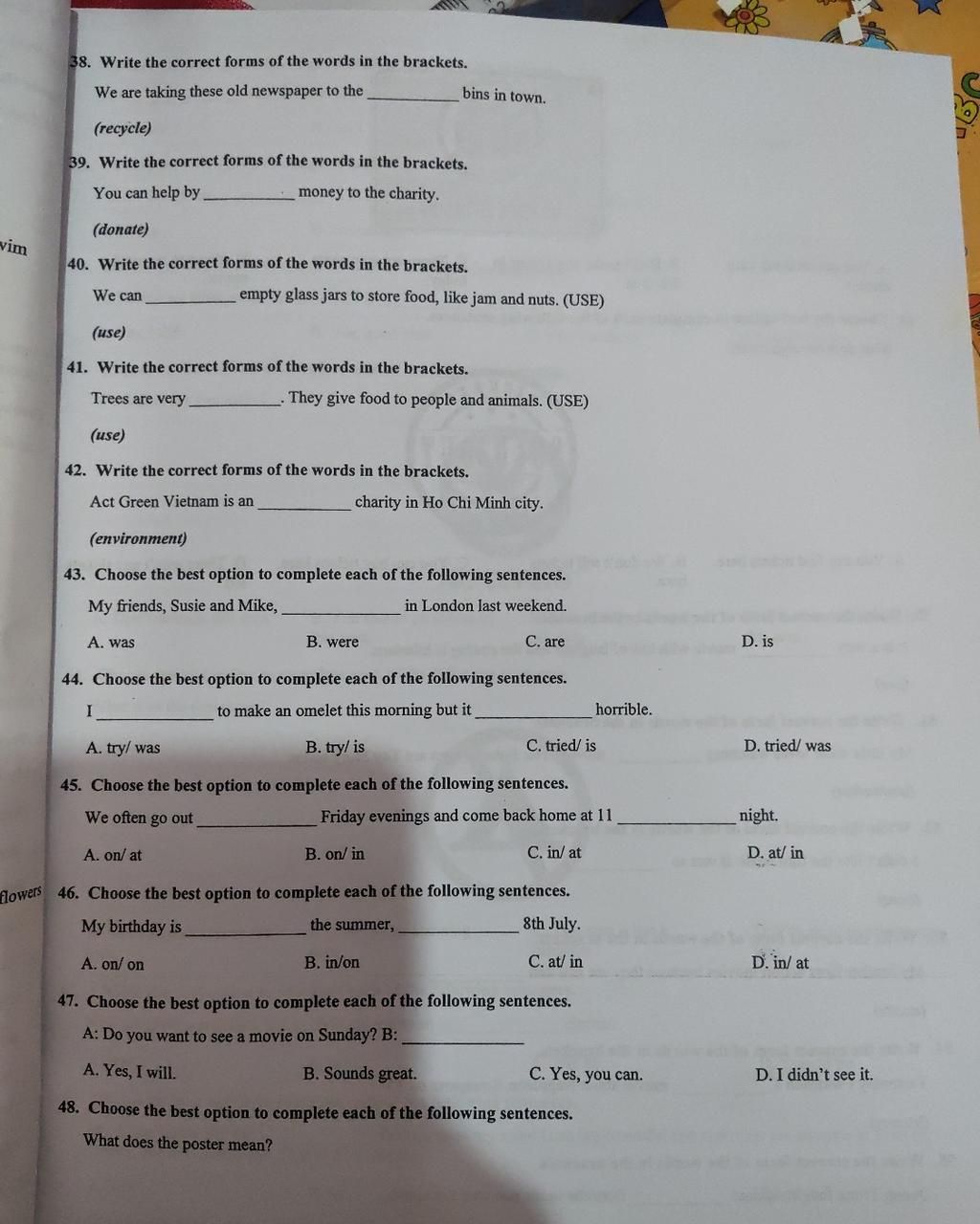 vim 38. Write the correct forms of the words in the brackets. We are ...